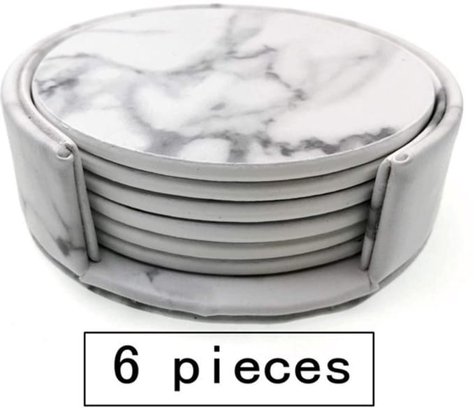Allecto - Onderzetters - Marmer Effect - 6 Stuks - Wit - Coasters