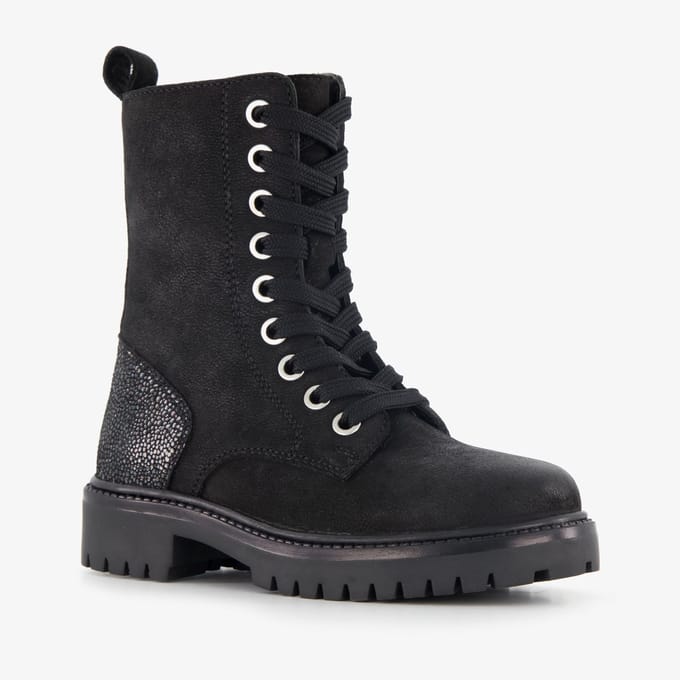 Groot suède meisjes veterboots zwart - Maat 23