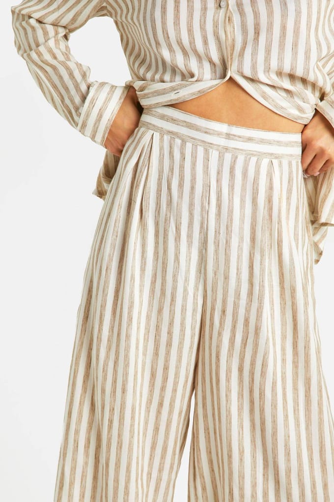 boohoo Dames Stripe Linen Look Wide Leg Trousers | Ecru | Maat: 42