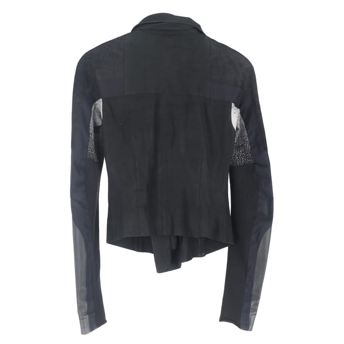 Rick Owens Eliel Paneled Cropped Biker Jacket in Black Leather