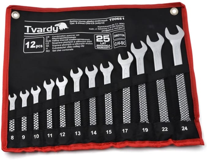 Tvardy 12-delige steeksleutelset - CRV staal - 8-24 mm - Satijn afwerking - Koud gesmeed