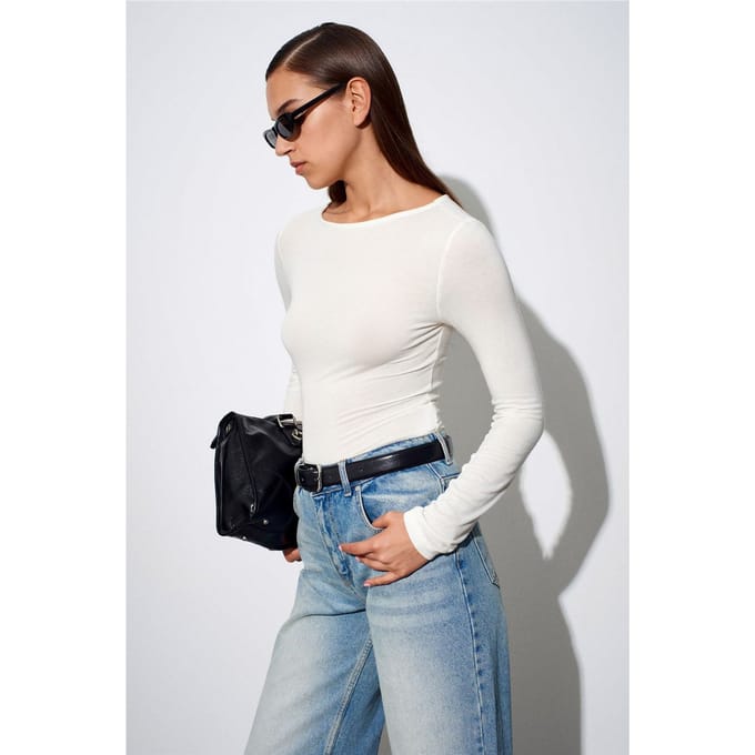 Dames Geribde Boot Hals Langsleeve Blouse