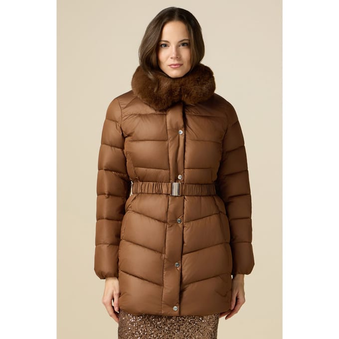 Oltre Midi Down Jacket With Belt And Furry Collar Brown Größe: 40 | Parkas Outlet | Damen | Braun