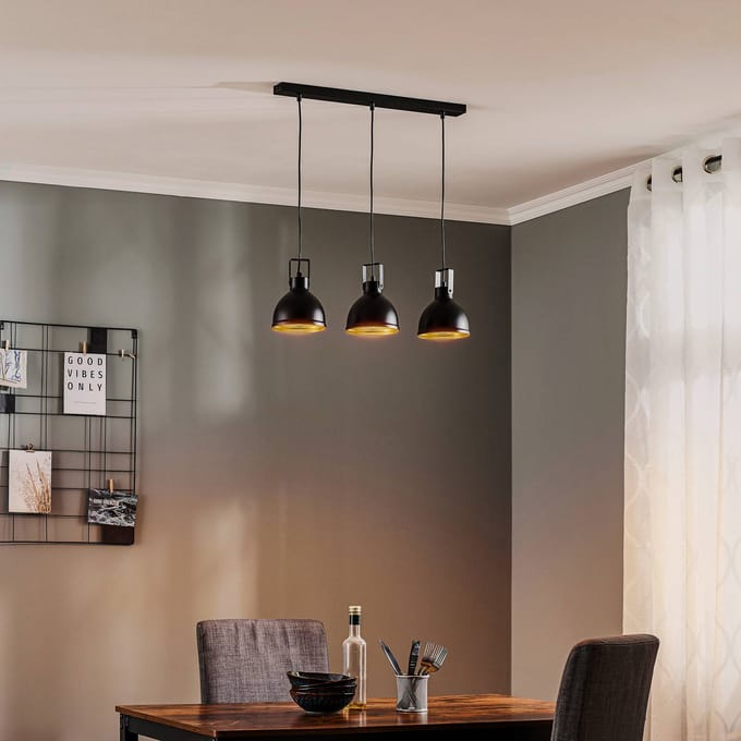 SIGMA Hanglamp Trial, 3-lamps lineair, zwart/goud