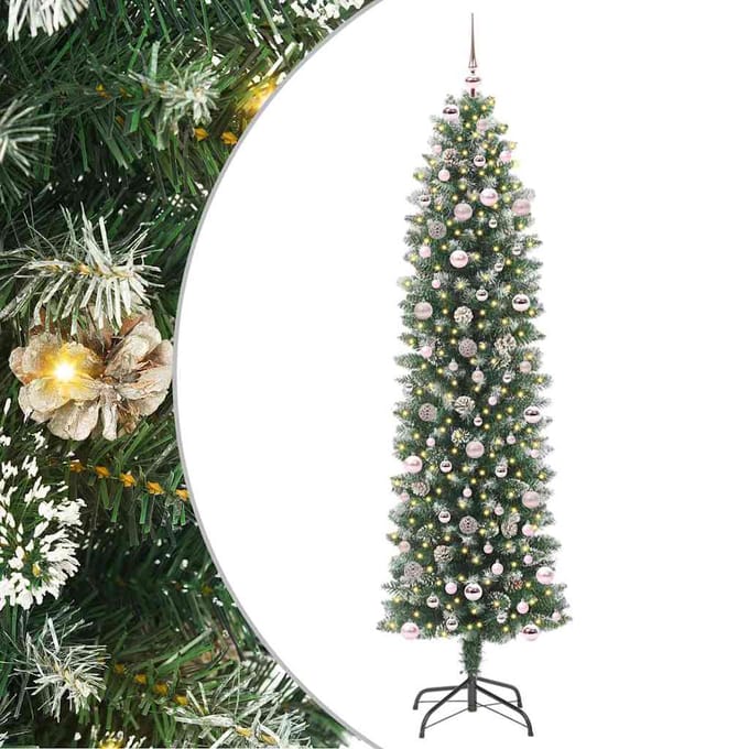 vidaXL Kunstmatige slanke kerstboom Groen en Wit 240 cm