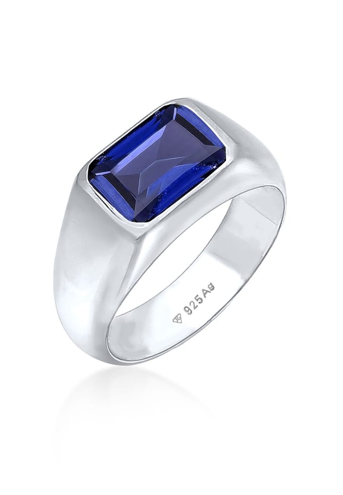 Elli PREMIUM - Ring - Zegelring Dames Grof Saffierblauw 925 Sterling Zilver Avondkleding - Dames