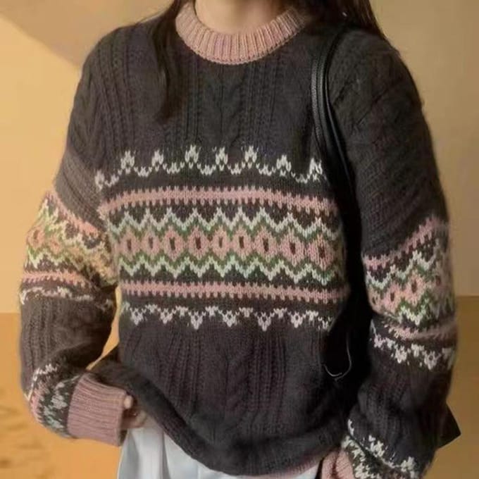 Pull torsadé pour femmes, pull-over ample à design rétro, tricot de base one size gris foncé