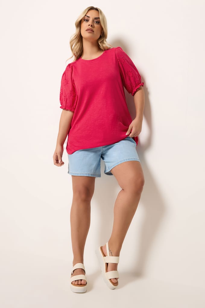 Yours Rood Tshirt Met Broderie Anglaise Size 50-52