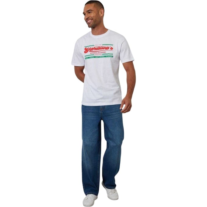 Threadbare Gebreid T-shirt voor heren met pizzaprint (Wit)