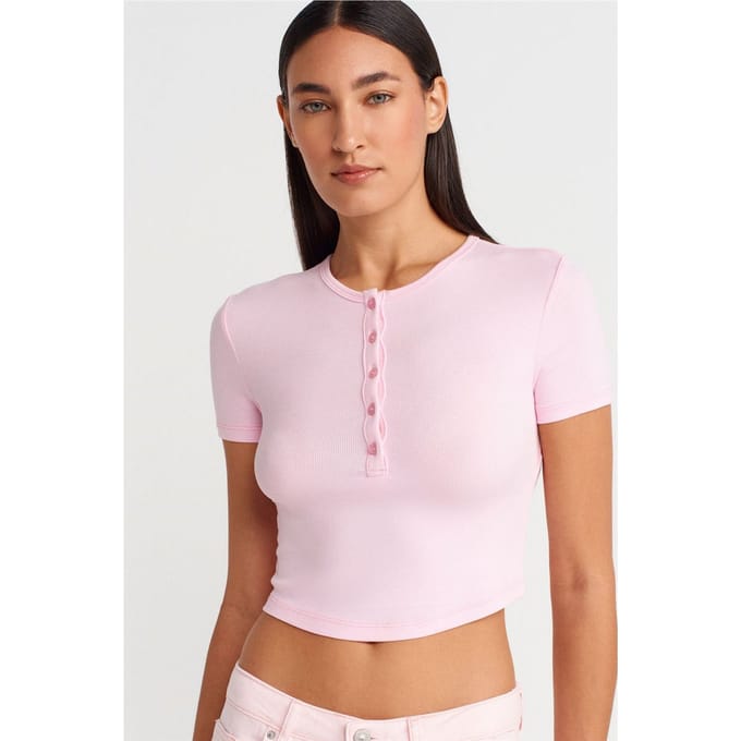 Slim Fit Cropped Blouse Met Knopen