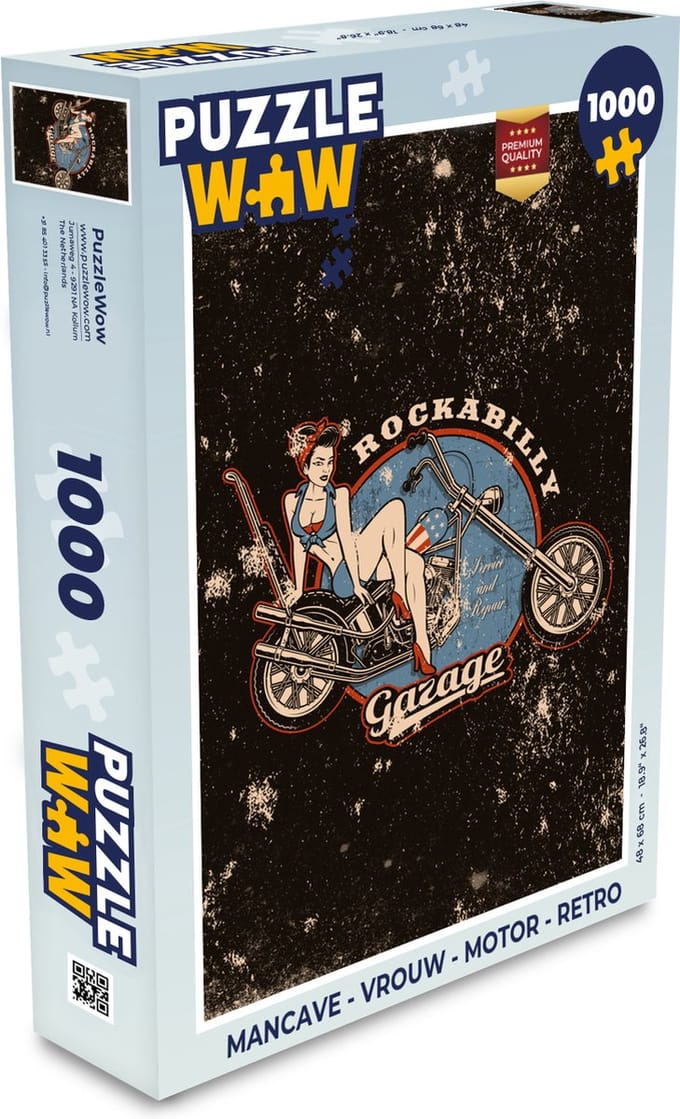 Puzzel Mancave - Vrouw - Motor - Retro - Legpuzzel - Puzzel 1000 stukjes volwassenen
