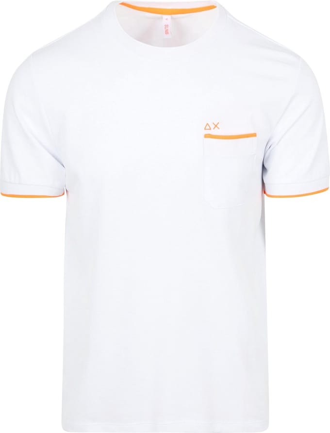 Sun68 Piqué T-Shirt Fluo Stripe Wit - Maat L - Heren