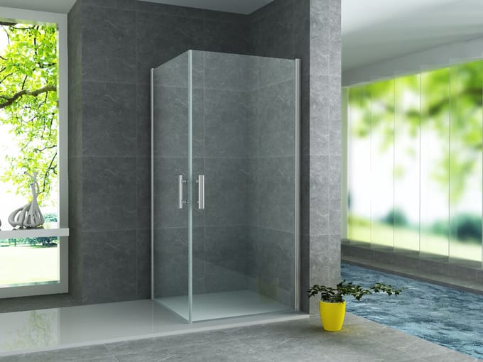 ALONI Douchecabine Hoekinstap met 2 Pendeldeuren – 80x80x190 cm – 6 mm Veiligheidsglas – Chroom – Helder Glas – Omkeerbaar