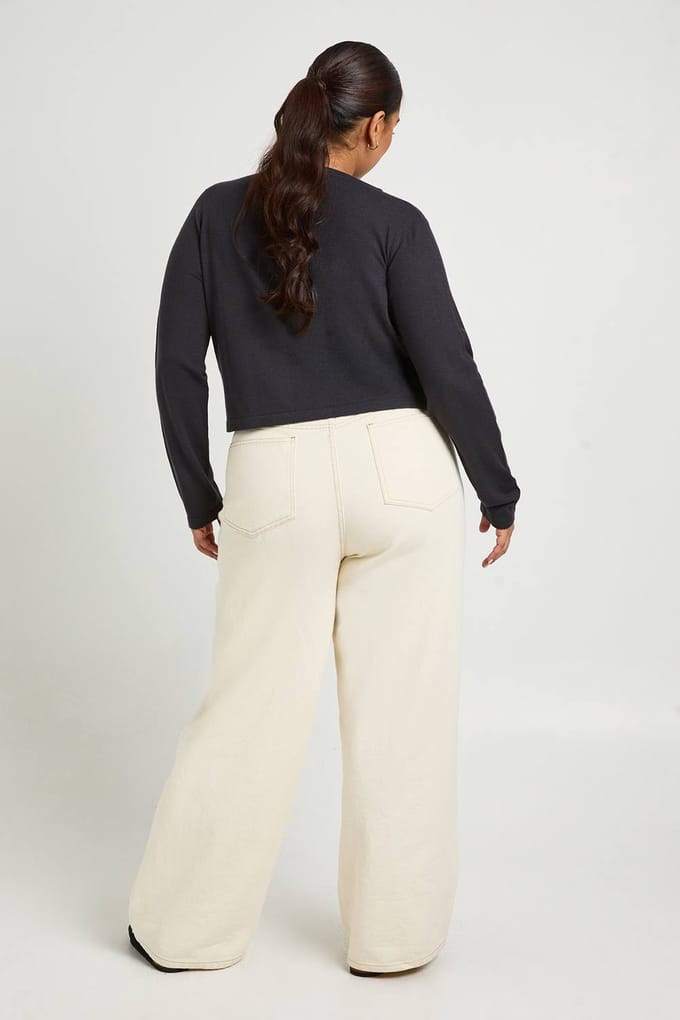 boohoo Dames Plus top met lange mouwen in gebreide rib | Houtskool | Maat: 48