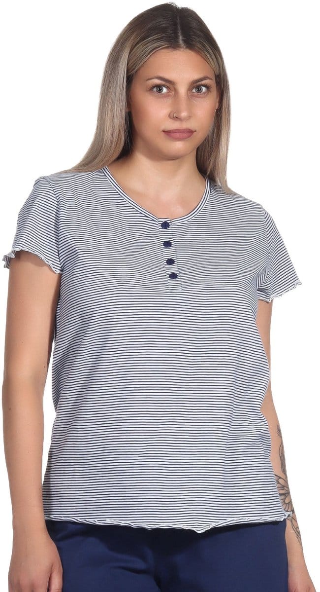 Damespyjamashirt met korte mouwen mix & match in Stripe Optiek