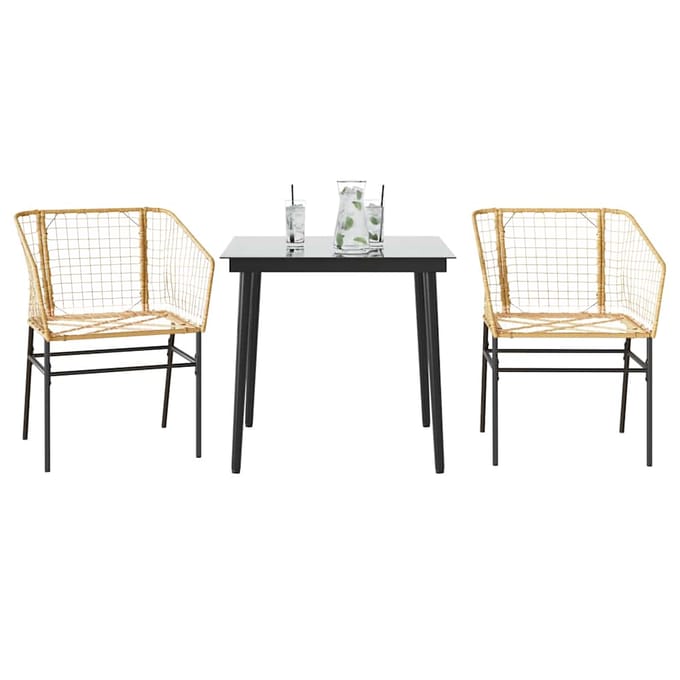 vidaXL - 3-delige - Tuinset - poly - rattan - glas - bruin