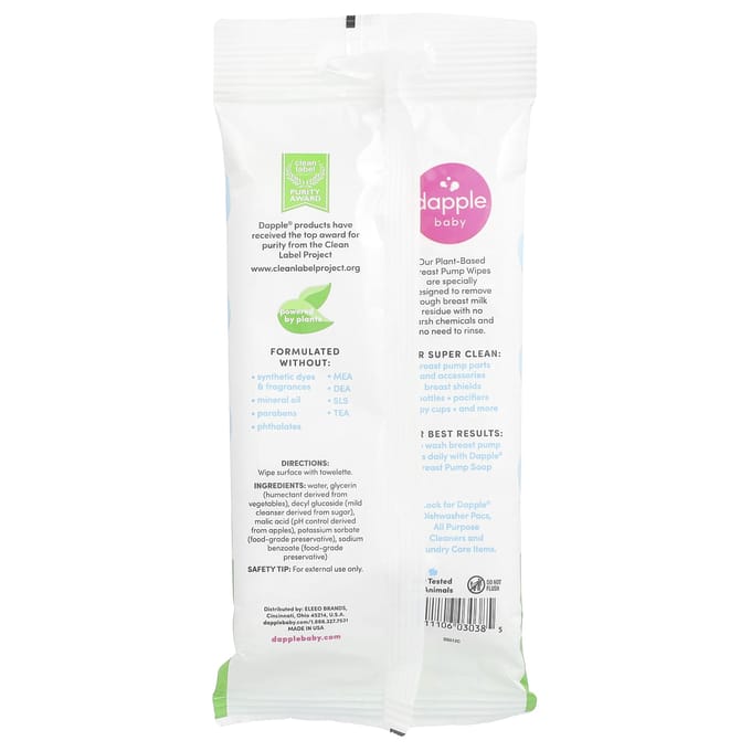 Dapple Baby, lingettes humides végétales pour tire-lait, non parfumées, 25 feuilles white