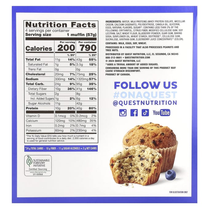 Quest Nutrition, Bake Shop Muffins, Blauwe Bes, 4 pakjes, 57 gram (57 gr) elk