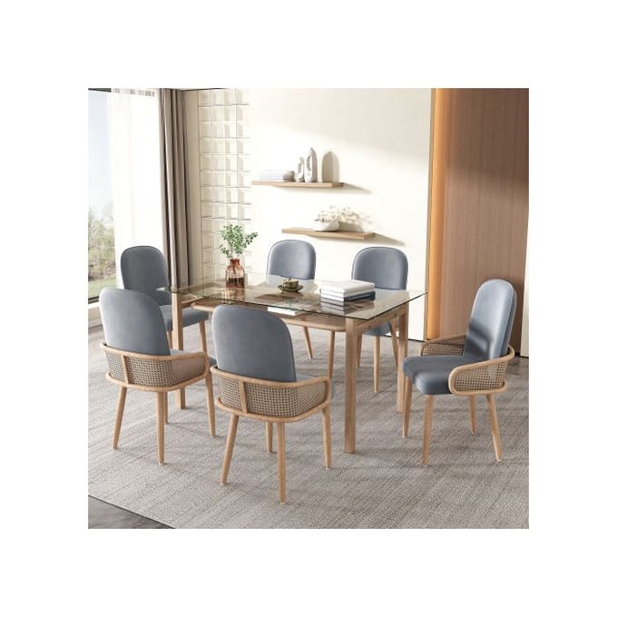 Chaise de salle à manger - Design - Velours - Lot de 6 - Métal - Gris gris