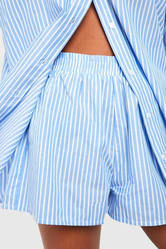 boohoo Dames Katoenen Pinstripe Pyjama Short | Blauw | Maat: 42