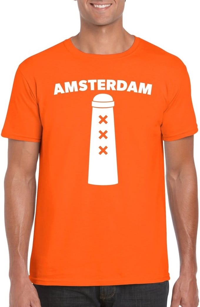 Amsterdam shirt met Amsterdammertje oranje heren S