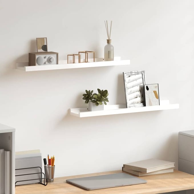 vidaXL - Wandschappen - 2 - st - 60x9x3 - cm - hoogglans - wit