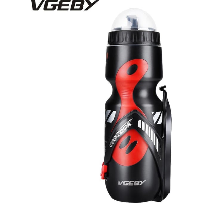 Bidon van 650 ml met bidonhouder voor mountainbikes. (Zwart+Rood) black