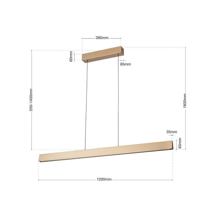 ORION Hanglamp Tara, goudkleurig, lengte 120 cm, aluminium/staal