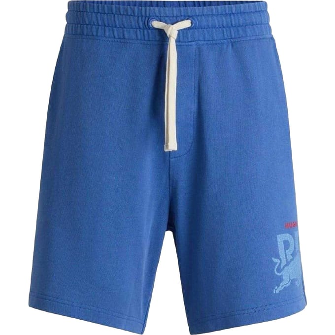 Hugo Heren Gewassen Elastische Taille Relaxed Fit Sweat Shorts (Medium Blauw)