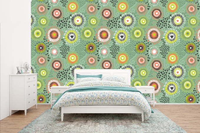 Behang - Fotobehang Bloem - Design - Hartjes - Breedte 435 cm x hoogte 260 cm