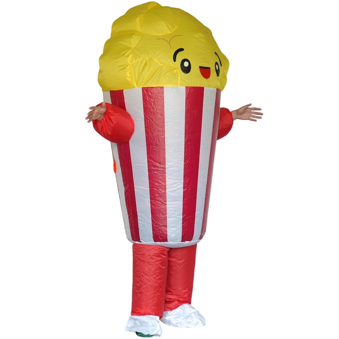 Opblaasbaar kostuum popcornemmer, volwassene 150-190cm rood