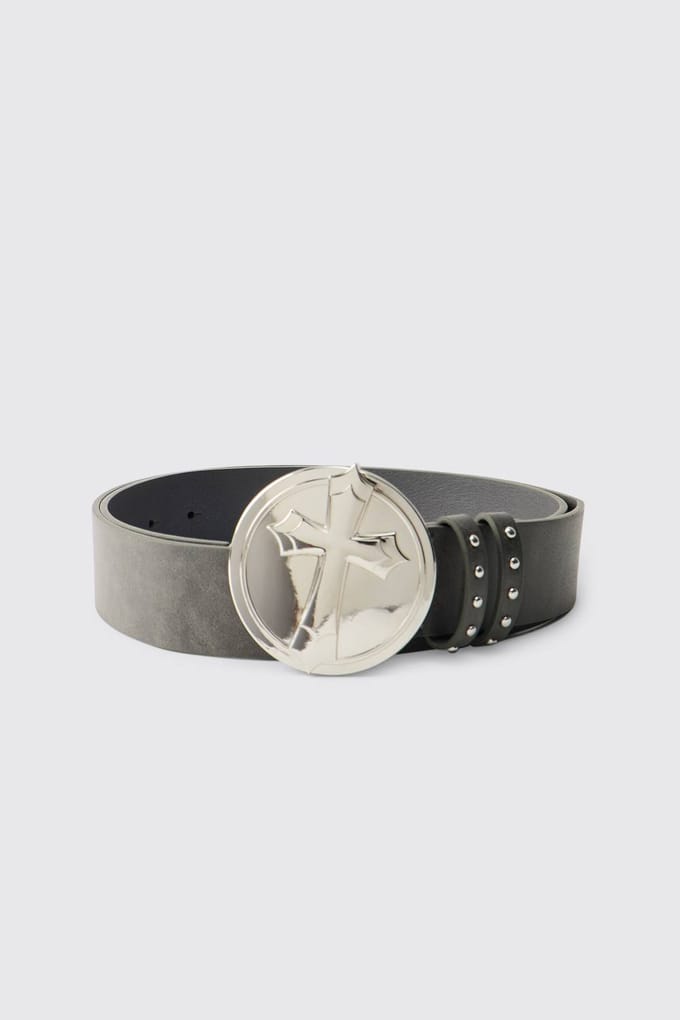 PU Vervaagde Kruis Gesp Riem | Black | Size XL