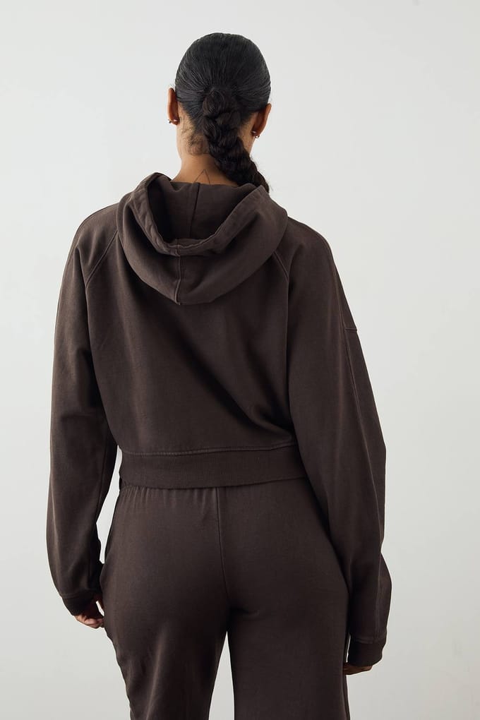 Dames DSGN Studio Premium Heavyweight Gewassen Boxy Zip Hoodie | Chocoladebruin | Maat: Large