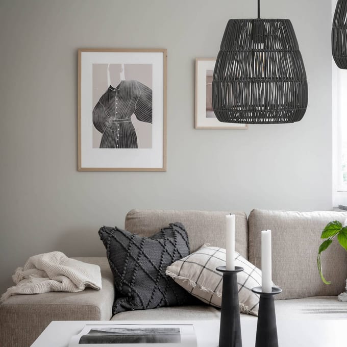 PR Home Hanglamp Saigon, rotanlook, zwart, Ø 38 cm
