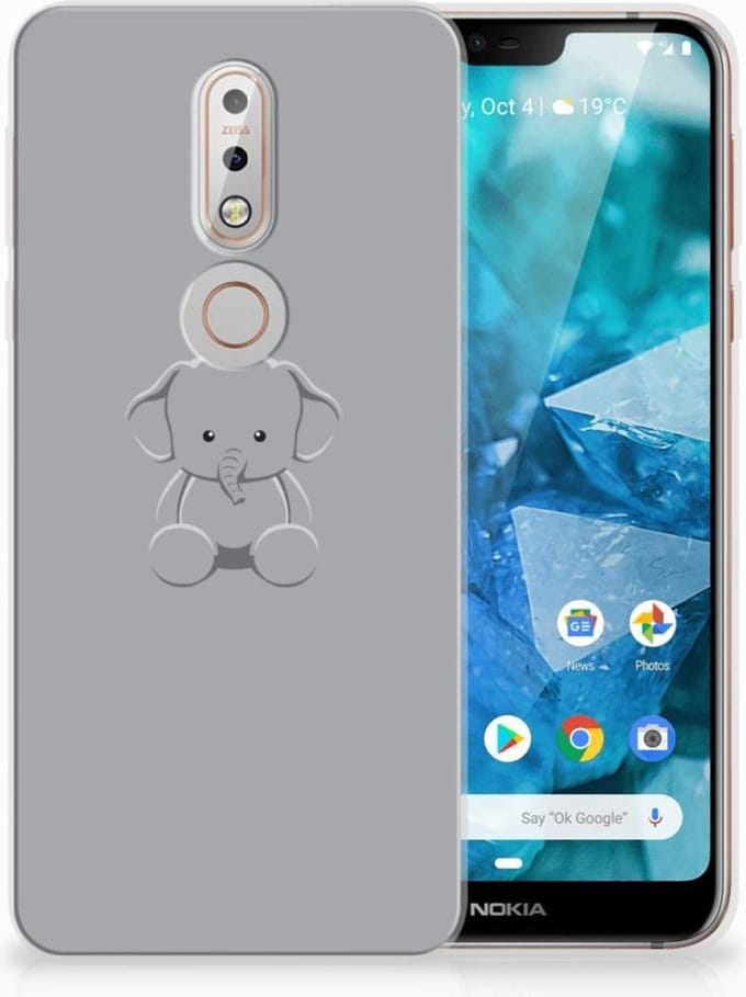 Nokia 7.1 Telefoonhoesje met Naam Grijs Baby Olifant