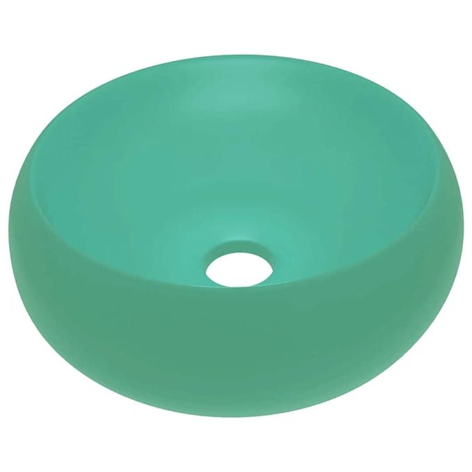 vidaXL - Wastafel - rond - 40x15 - cm - keramiek - mat - lichtgroen