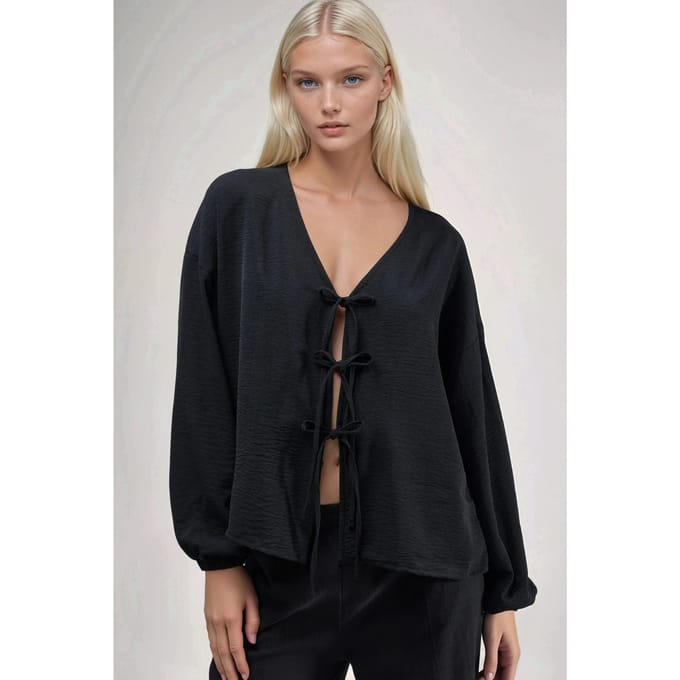 Oversized V-hals Blouse met Striksluiting