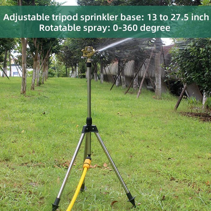 Impulssprinkler op intrekbare driepootbasis, zware zinklegering watersproeier voor tuin gazon Spike Base gray