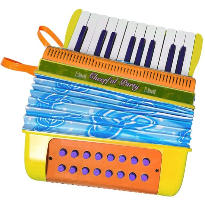 Mini accordéon 20 touches 16 basses, matériau ABS avec boucle, bouton léger, accordéon œil-main jaune