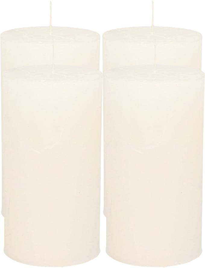 Atmosphera Stompkaars/cilinderkaars - 4x - wit - 7 x 13 cm - rustiek model