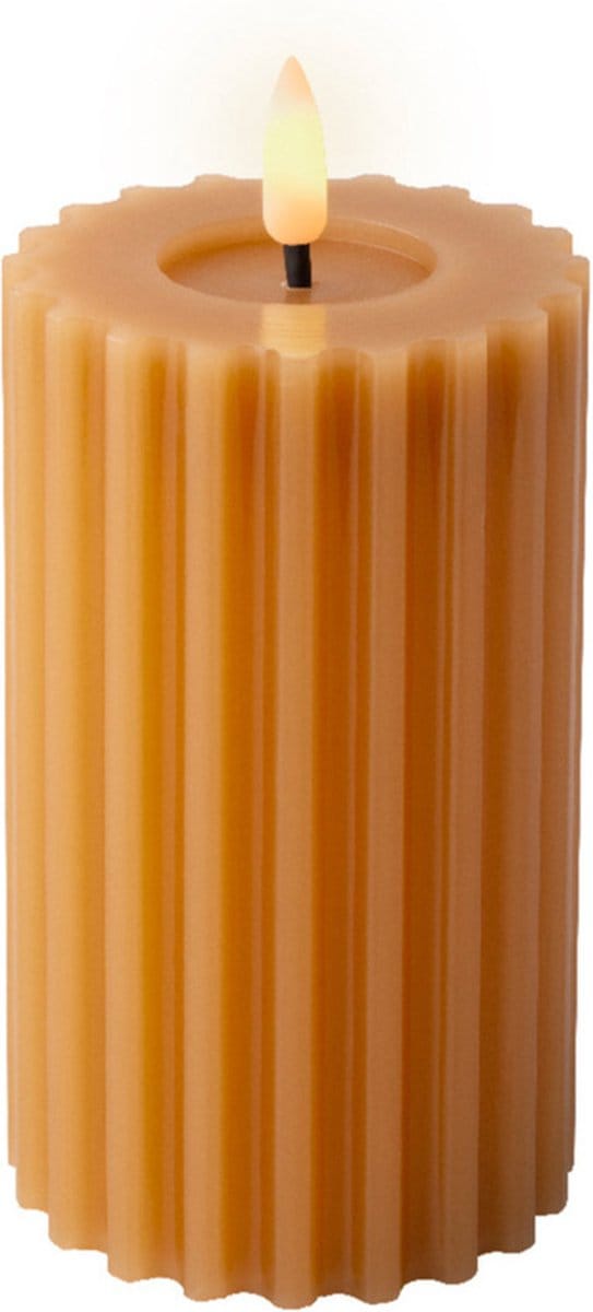 Lumineo luxe LED kaars/stompkaars - bruin ribbel - D7,5 x H15 cm - timer