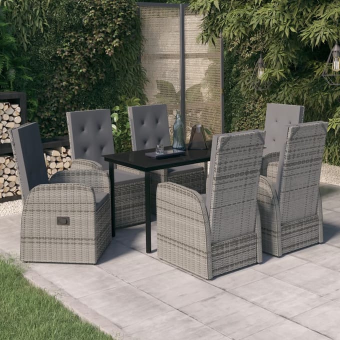 vidaXL - 7-delige - Tuinset - met - kussens - grijs