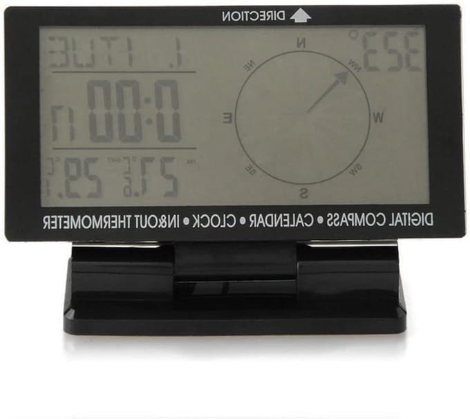 Digitale autothermometer - Kompas horloge - Temperatuur controleren - Groot LCD scherm - 39 inch - Zwart