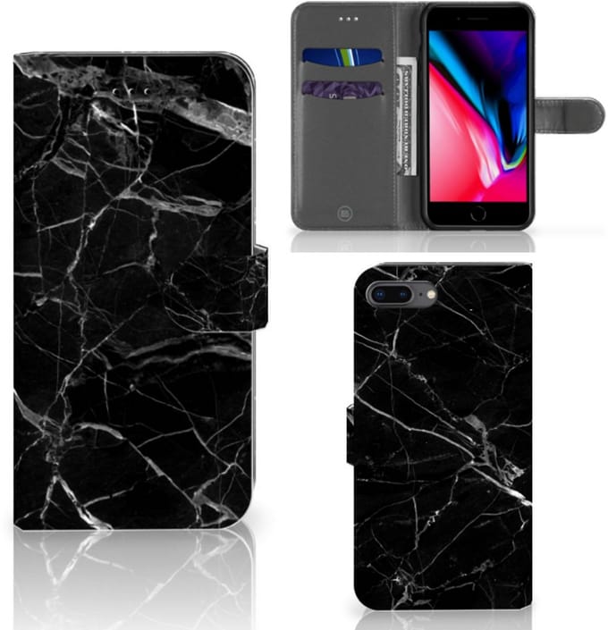 Apple iPhone 7 Plus | 8 Plus Bookcase Marmer Zwart - Origineel Cadeau Vader