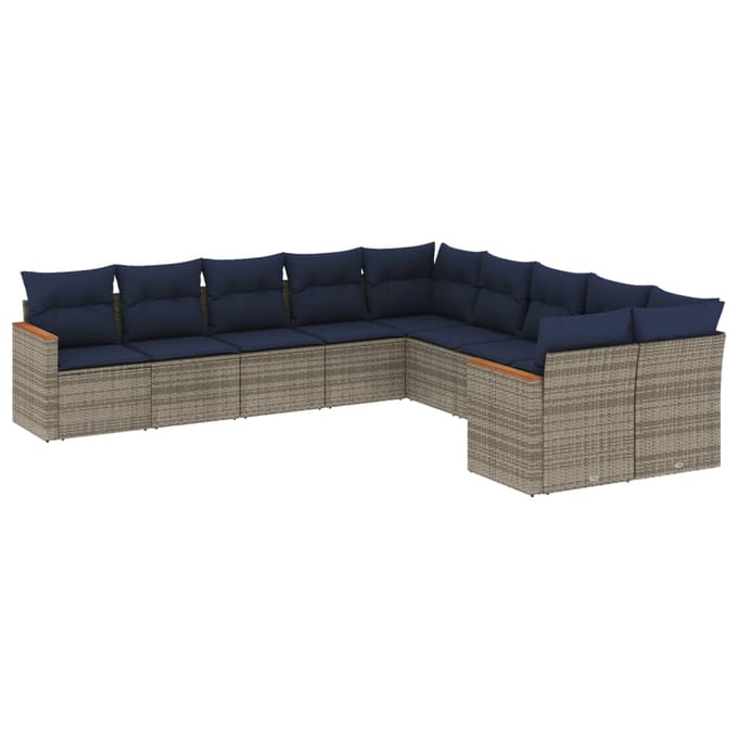 vidaXL - 10-delige - tuinbankset - met - kussens, - grijs - polyrotan