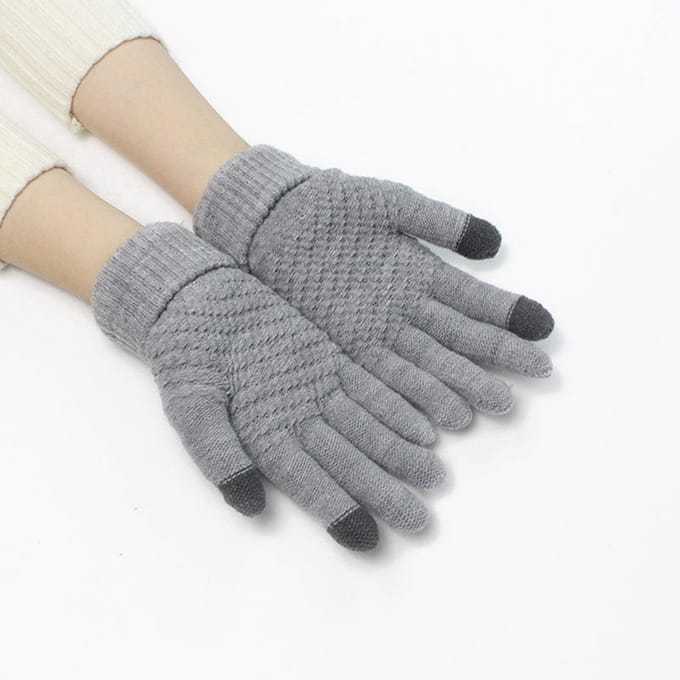 Without Lemon - Unisex - One Size - Winter Touchscreen Handschoenen - Acrylic gebreid - Warm - Grijs