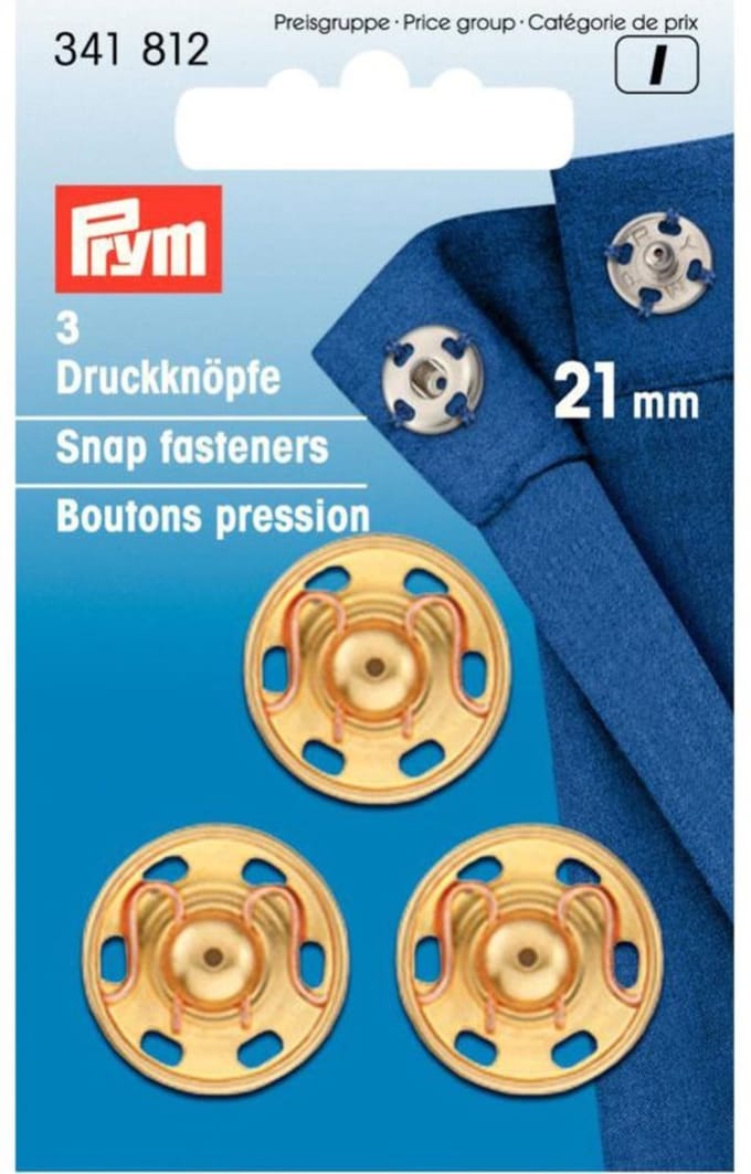 Aannaaidrukknopen 21 mm goudkleurig 3 st. - Aannaaidrukknopen - Prym