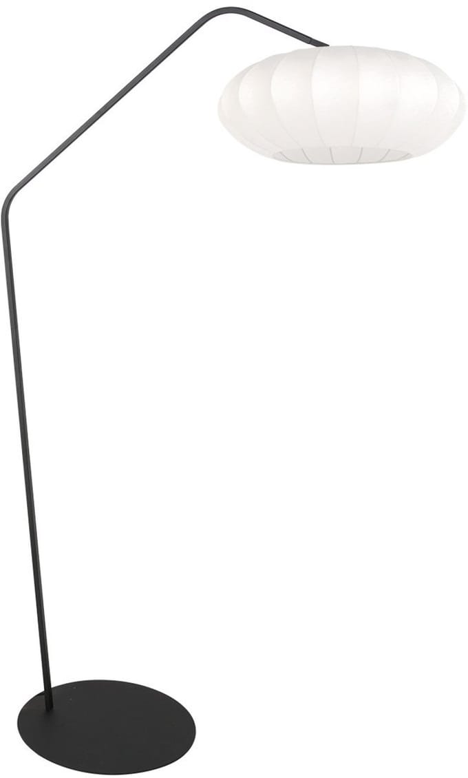 Zwarte Vloerlamp Zig-Zag 4249ZW met Witte Zijde Kap - 60 cm Diameter, 173 cm Hoogte, Kantelbaar, Anne Light Home