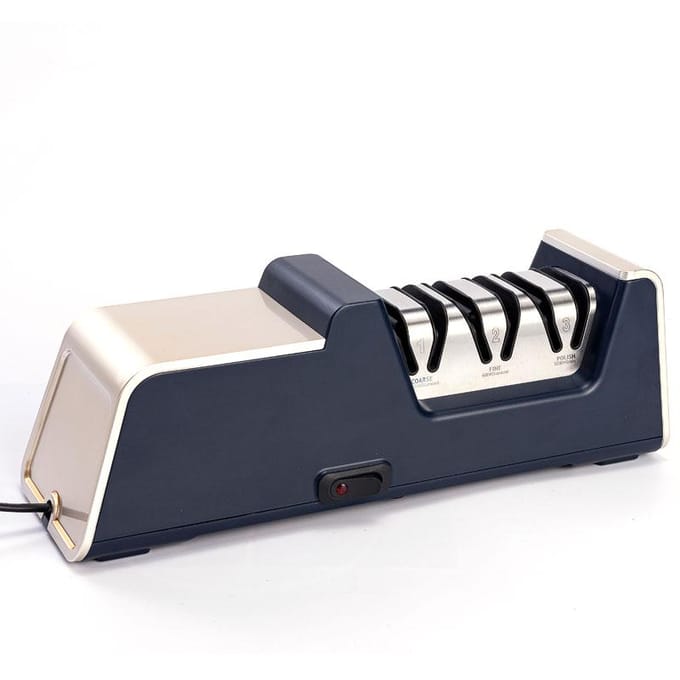 Affûteur de couteaux électrique RISAM Dernier système d'affûtage amélioré Possède une pierre d'affûtage diamantée professionnelle de polissage Gadget de cuisine Electric Knife Sharp white