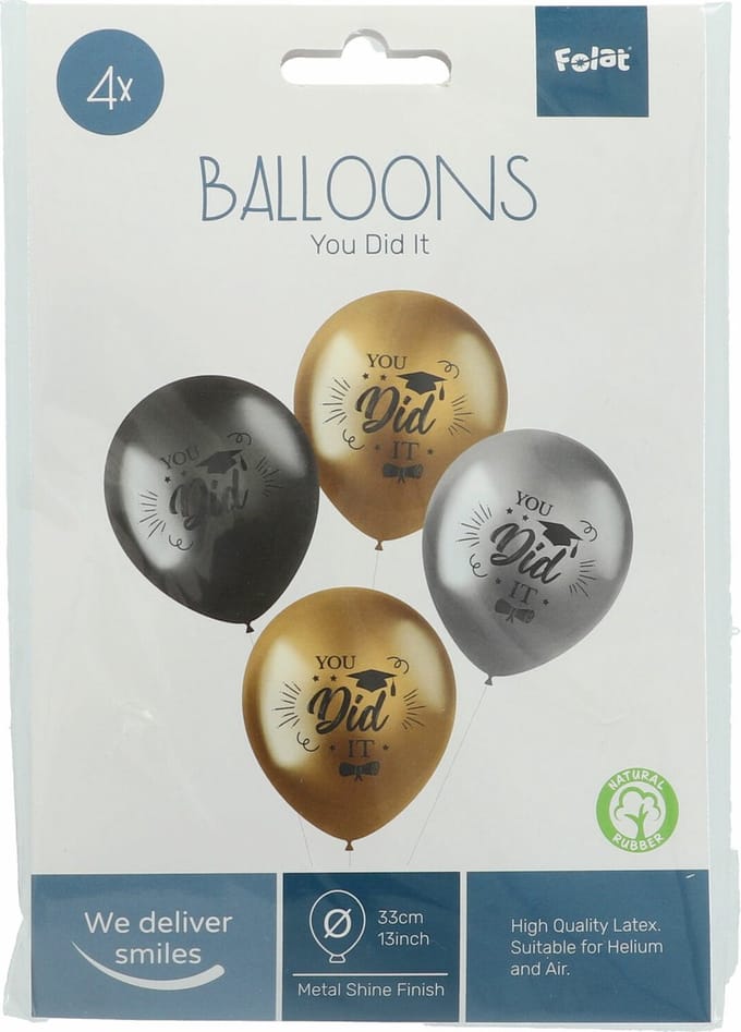 Ballonnen Shimmer 'You did it!' Tricolor 33cm - 4 stuks